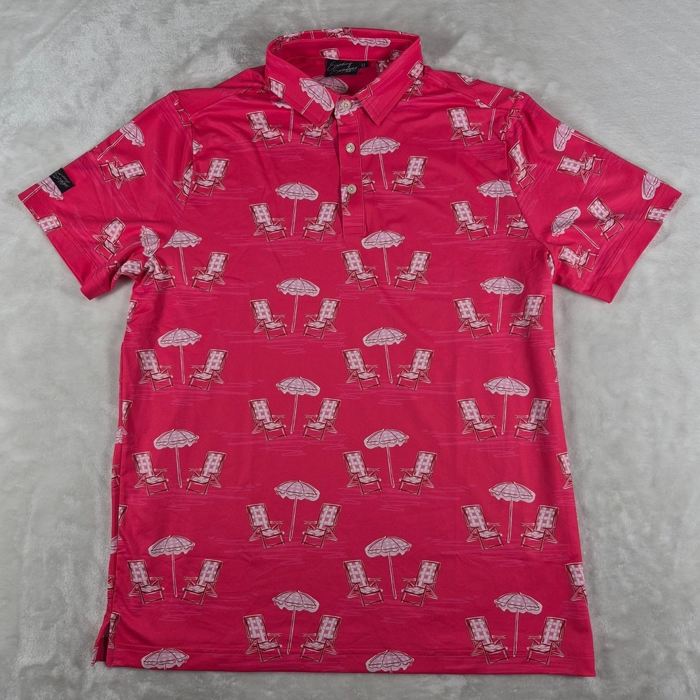 Sunday Swagger Polo Shirt‎ Men's Medium Red Beach Tropical Golf Performance